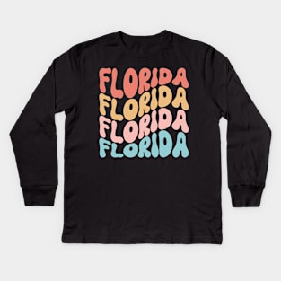 Florida Repeat Graphic Tee, Casual Sunshine State Shirt, Perfect for Beach Outings, Unique Gift for Florida Lovers Kids Long Sleeve T-Shirt